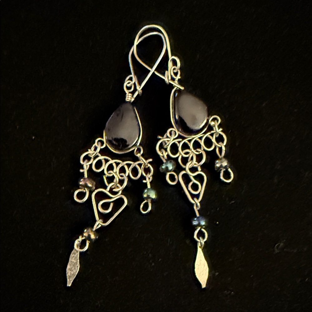 Elegant Blue glass and alpaca Silver Dangle Earrings
